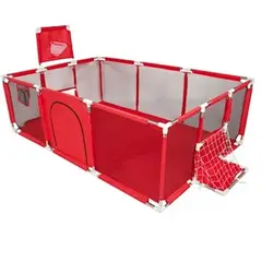 MUNDO MAGIA - Corral Seguridad Bebes Con Aro De Basket 180cm Rojo