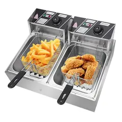 GENERICO - Freidora Eléctrica 12L Acero Inox 5500w Potente 2 Puestos
