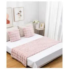 COMPRAPO - Set Piecera + 2 Fundas Cojín Tipo Piel Waffle Rosa