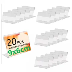 KUANGYE - Pack 20 Porta Precios De Acrilico Medida 9x6 Cm Ultra Claro
