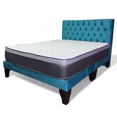 FLOBAL - Cama Europea King Base Dividida + Respaldo Capitones Turquesa+Colchon