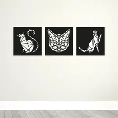 GENERICO - Cuadro Decorativo GATO Triptico Mdf 3mm Animal Felinos