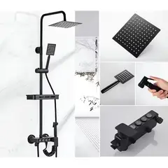 ACTUAL - Columna de Ducha 4 Funciones Botones Push Negro Mate