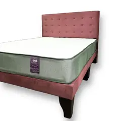 FLOBAL - Cama Europea 2 Plazas Base Dividida + Respaldo Abotonado Rosa