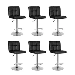GLOBAL LATIN GROUP - Pack 6 Sillas Taburete Bar Ajustable 60-80cm con Respaldo - Negro