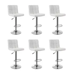 GLOBAL LATIN GROUP - Pack 6 Sillas Taburete Bar Ajustable 60-80cm con Respaldo - Blanco