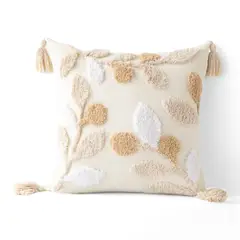 GENERICO - Funda Para Cojín Diseño Boho Lino Bordado Flecos 45x45cm - Multicolor.