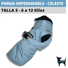 PETLOUNGE - Parka Impermeable Térmica Para Perros - Celeste - Talla S