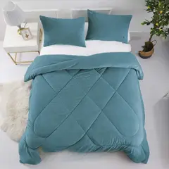 DIANA - COBERTOR PLUSH CELESTE UNICOLOR LISO CON CHIPORRO 2 PLAZA