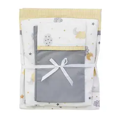 GENERICO - Set de Sábanas para Colecho 3 Piezas Diseño Nubes y Lunas Amarillo