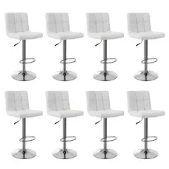 GLOBAL LATIN GROUP - Pack 8 Taburetes Bar Giratorios PU Base Acero y ajustable - Blanco