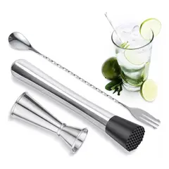 KUANGYE - Kit De Muddler De Acero Inoxidable Con Jigger Cuchara Bar