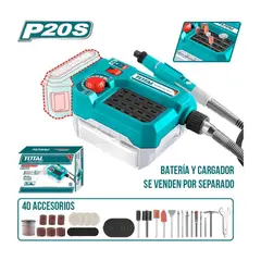 TOTAL TOOLS - Mini Rectificadora Herramienta Multiuso 20v + 40 Acc + 1 Flex TOTAL