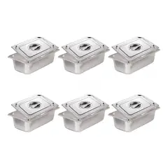 U BUY - Pack 6 Deposito Gastronomico Acero 16 Cm X 26 Cm Con Tapa
