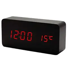 GENERICO - RELOJ DESPERTADOR TIPO MADERA NEGRO LUZ LED NB73