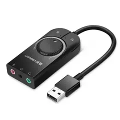 UGREEN - Tarjeta de Sonido Externa 2.0 USB-A con 2 Jacks 3.5mm Más Controles