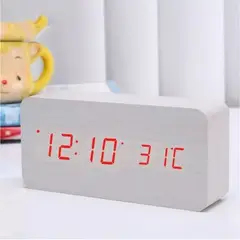 INVENCIBLE - RELOJ BLANCO DESPERTADOR LED RECTANGULA TIPO MADERA NB61
