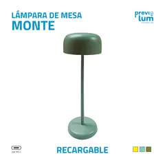 PREVILUM - LAMPARA DE MESA RECARGABLE VERDE APPLE MODELO MONTE 3 COLORES DE LUZ