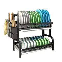 ANGELES DEL HOGAR - Secador Escurridor De Loza Platos 2 Niveles / Color Negro