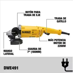 DEWALT - Esmeril Angular 7 180mm 2200w Dwe491-b2c Color Amarillo