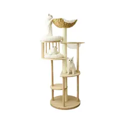 CRUSEC - Rascador Para Gatos Tipo Torre Con Casa Elegante Beige