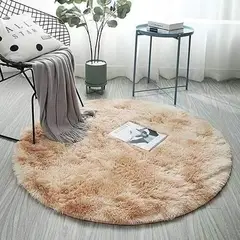 GENERICO - Alfombra redonda tipo shaggy peluda 120 x 120 cm Beige Jaspeado
