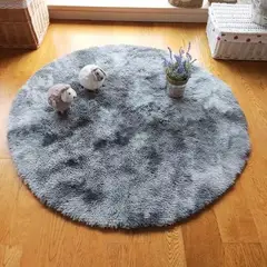 GENERICO - Alfombra redonda tipo shaggy peluda 120 x 120 cm Gris Jaspeado