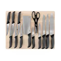 OSTER - Set Cuchillería Gris Lindbergh 14Pcs y Tabla de Picar