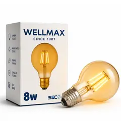 WELLMAX - Ampolleta LED Filament Deco Globo E27 Calida 8W G95