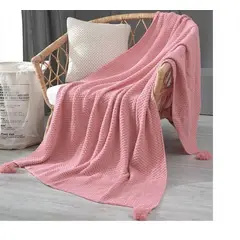 ANGELES DEL HOGAR - Manta o piecera para sofa y camas tejida con Borlas 130xm x 150cm