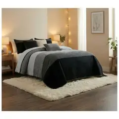 GENERICO - Cubrecama Quilt Sherpa King - Negro Matiz M947