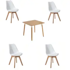 MOAD - Juego de Comedor Nórdico Madera 4P Tulip blancas