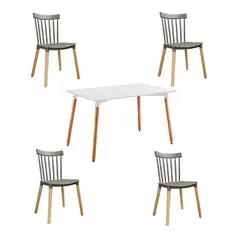GENERICO - Comedor 4P Windsor Mesa Rectangular Blanca + Sillas windsor grises