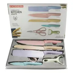 IMPORTCLICK - Set Cuchillos Acero Inoxidable 6 Piezas Colores - Multicolor