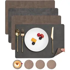 AZ AURAZEUS - Set 4 Individuales + 4 Posavasos Impermeables Antimanchas 2 en 1 AZ