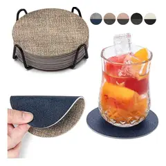 AZ AURAZEUS - Set 4 Posavasos Ecocuero Antimanchas Impermeables 2 en 1