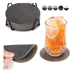 AZ AURAZEUS - Set 4 Posavasos Ecocuero Antimanchas Impermeables 2 en 1 AZ