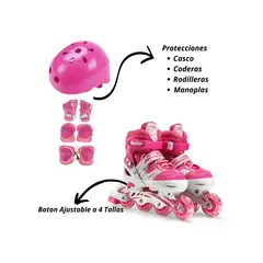 GENERICO - Patines Lineales Mas Protecciones Ajustables Talla S Fucsia