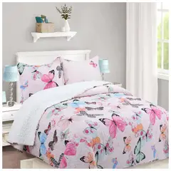 COMPRAPO - Cubrecama Quilt Juvenil Sherpa 2 Plazas Modelo Mariposa + 2 Fundas