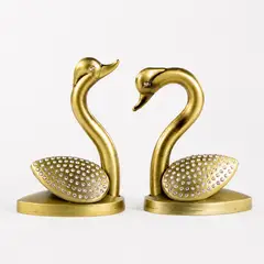 HOMESTAR - Set de 2 figuras decorativas de cisnes dorados con cristales