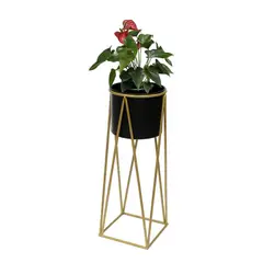 GENERICO - Porta Macetero Pedestal Maceta Plantas Negro Dorado Mediano.