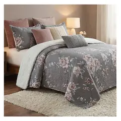 GENERICO - Cubrecama Sherpa 2 Plazas - Gris Rosas M948