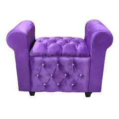 GENERICO - Banqueta Baúl Con Brazos Morado Felpa Diamante Muebles Rimar