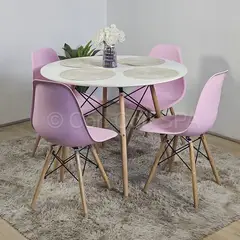 CORI CORI - Comedor Mesa Eames Blanca 100cms + 4 Sillas Eames Rosa