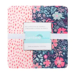 BAMBINO - Set 2 Mantita Franela Fucsia Jirafas Niña