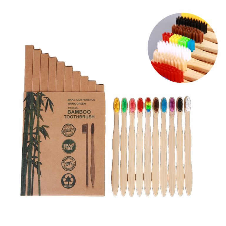 10 Cepillos De Dientes Bambú Ecológico Biodegradable Adulto