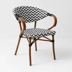 KLIK - Silla Bistro Parisina Rattan Reposabrazos de Madera Blanca con Negro