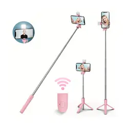 ATURE - Palo Selfie Tripode 1m De Celular Android IOS Bluetooth LED Rosa