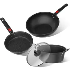 AIZO - Batería de Cocina Casera Antiadherente 4 Piezas