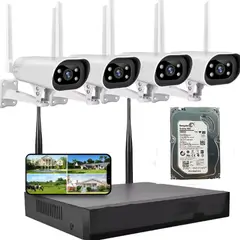 ARTIHOGAR - Kit Cctv Pro 4 Cámaras Inalambricas Colorvu 2MP Audio Bi + Disco 1 Tera